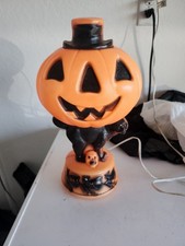 Vintage 1969 Empire Black Cat Skull & Witches Pumpkin Halloween Blow Mold 14” picture