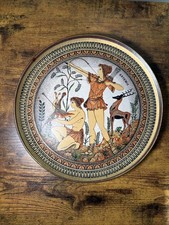 Vintage Greek Mythology Painted Terracotta Collectible Plate Artemis picture