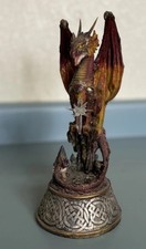 Fantasy Dragon Statue Figurine with Wings on Ornate Decorative Base picture