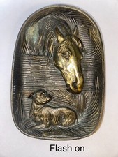 Antique Kronheim & Oldenbusch Bronze Tray Dish Horse Bulldog Crater Lake Oregon picture