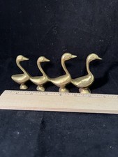 Vintage 4 Ducks In A Row Geese Solid Brass Figurine picture
