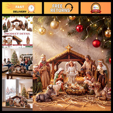 12 Pcs Wooden Christmas Nativity Scene Set, Holiday Decor for Home & Gifts picture