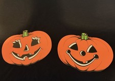 VTG 2 USA Beistle Co Halloween Pumpkin Jack-O-Lantern Die Cut Decoration Cutouts picture