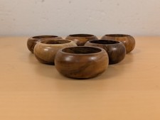 Vintage 1970s Wooden Napkin Rings Set of 6 Round MCM Wood Boho picture