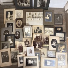 Huge Antique Photograph Lot 35 Card Photos Family Kids Portraits c.1880-1910 picture