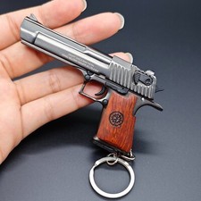 Gun Keychain,Mini Desert Eagle Keychain Metal Pistol Keychain with Wood Handle picture