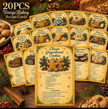 20 Pc Vintage Winter Holiday Baking Recipe Cards Christmas Kitchen Recipe Cards picture