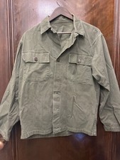 Vintage 1940s 1950s US Army HBT Utility Shirt Jacket Olive Herringbone Cotton picture