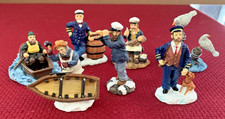 LOT 7 PCS. HOLIDAY XMAS VILLAGE FISHERMAN FIGURINES, CAPTAIN, SAILORS, SEAGULLS picture