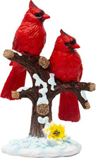 Red Cardinal Bird Figurines on Snowy Branches, Winter Berry Christmas Decor, Hol picture