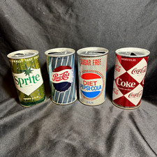 1960's Sprite Pepsi Diet Pepsi-Cola Coca-Cola Vintage Pull Tab Soda Can Lot of 4 picture
