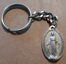 Vintage Miraculous Medal KeyChain Virgin Mary Catholic Silver Tone picture