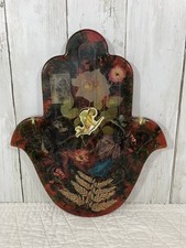 Resin Judaism Jerusalem Hamsa Hand Fatima Wall Hanging Dried Flowers 12” x 10” picture