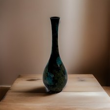 Vintage MCM Murashido Japanese Verdigris Bronze Metal Bud Vase Patina 10 In Tall picture