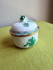 Herend Chinese Bouquet Green Covered Sugar Bowl with Lid and Peony finial picture
