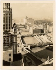 Chicago Aerial Skyline River Bridge Loop Architecture 1930 Kaufman & Fabry Photo picture