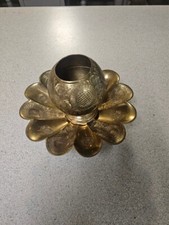 Vintage Heavy INDIA Solid Brass Gold Engraved Flowers Pedestal Bowl + CUP.  NICE picture