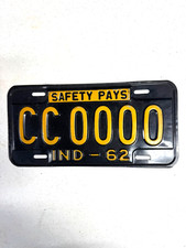 1962 Indiana Sample license plate tag CC0000 (Buy 2, 3 or 4 & SAVE) picture