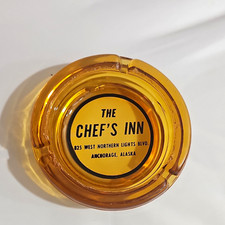 Vintage The Chef's Inn Anchorage Alaska Amber Glass Ashtray Mid Century MCM picture