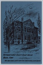Pottawattamie County Court House Avoca Iowa Blue Card Illustrated Postcard picture