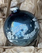 VTG Shiny Brite Made In USA Blue “Silent Night”  Cherub Stencil Ornament, Jumbo picture