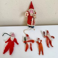 Clay Face Santa Chenille Brush Tree Christmas Ornament Lot 5 Old Vtg Belsnickel picture