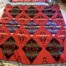 Vintage 1950s Beacon Blanket 72x84 Southwest Rayon Nylon Satin USA w/ Tag picture