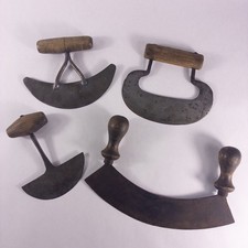 4 Antique 19th Century Hand Forged Steel Blade Food Choppers w/ Wood Handles Old picture