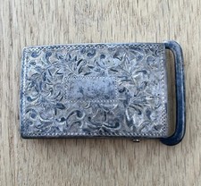 Vintage 950 Silver Engraved Western Trophy Box Belt Buckle Floral Scroll 29g picture