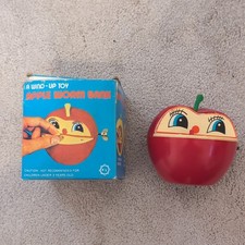 Apple & Worm Saving Coin Bank Wind-Up Everlasting Toys Vintage picture