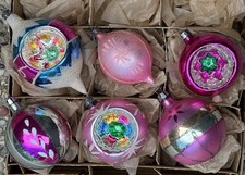 Vintage Poland Floral Stencil Indent Reflector Glass Ornaments picture
