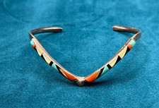 Zuni Sterling Silver Chevron Cuff Bracelet Multi Stone Inlay Cena Weebothee 6