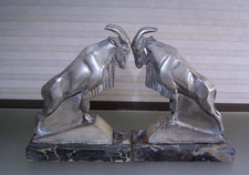 Vintage Max Le Verrier Ram Ibex Art Deco Bookends Cast Metal 1930's Damage picture