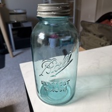 1910-1923 Antique 2 Quart Blue Ball Jar With #9 With Lid picture