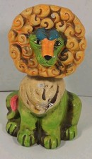 RARE Vtg 1960s Bobble Nodder Lion Coin Bank Paper Mache ChalkWare Psychedelic  picture