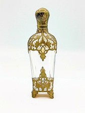 1800s Antique French Ornate Brass and Clear Cut Glass Perfume picture
