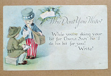 Vintage WW1 patriotic Uncle Sam postcard why don't you write? unposted...S24 picture