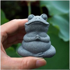 livelyfish Meditating Frog Statue Zen Yoga Animal Figurines Sandstone Sculptu... picture