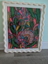 Vintage Mid-Century Mexican Amate Bark Framed FolkArt 16x20 Wavy Squiggle Frame picture