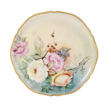 Vintage Hand Painted Beaded Edge Floral Roses Plate Signed Irvin Hopkins 53 picture