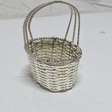 Vintage Miniature Silver Plated Woven Wire Basket Dollhouse Decor With Handle picture
