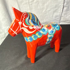 Grannas A Olsson Nusnäs Swedish Dala Horse Figurine, Red Painted, Label picture
