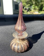 Vintage Italian Mutano Pink Art glass Perfume Bottle Gold Vermeil And Stopper picture