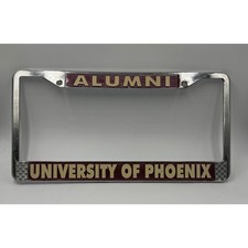 Vintage University of Phoenix Alumni License Plate Frame Chrome Metal picture