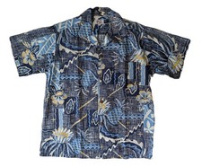 Vintage 1950s The Liberty House Hawaiian Shirt Pineapple Floral Blue sz Medium picture