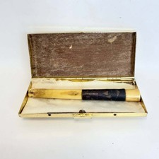 Vintage K18 Damascene Cigarette Holder with Scenic Porcelain Inlay Case picture