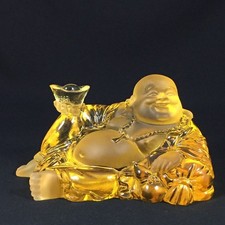 Amber Liuli Crystal Laughing Buddha Ornament – Maitreya Wealth Ingot Home Office picture