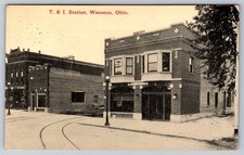 1913 T. & I. Station Wauseon Ohio Postcard Toledo & Indiana Railway Interurban picture