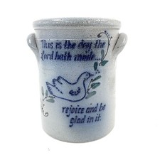 1993 Rockdale Union Stoneware Crock This Is The Day The Lord Hath Made Blue Bird picture