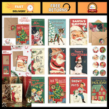 40 Pack Vintage Christmas Greeting Cards with Envelopes & Stickers - 10 Designs, picture